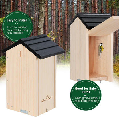 MIXXIDEA 12.7" Large Bird House for Outside, Cedar Bluebird Houses, No Assembly Required, Sturdy Nesting Bird Box for Bluebird Chickadee Wren Swallow Finch (Pack of 1)