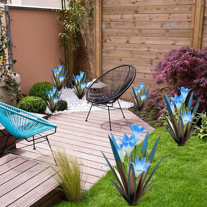 Homight Metal Agave Plant Outdoor Decoration Lily Mexican Yard Art Garden Gift Home Decor Hand Painted Metal Agave Garden Yard Statue, Outdoor Lawn Ornaments (2 Big Blue Lilies)