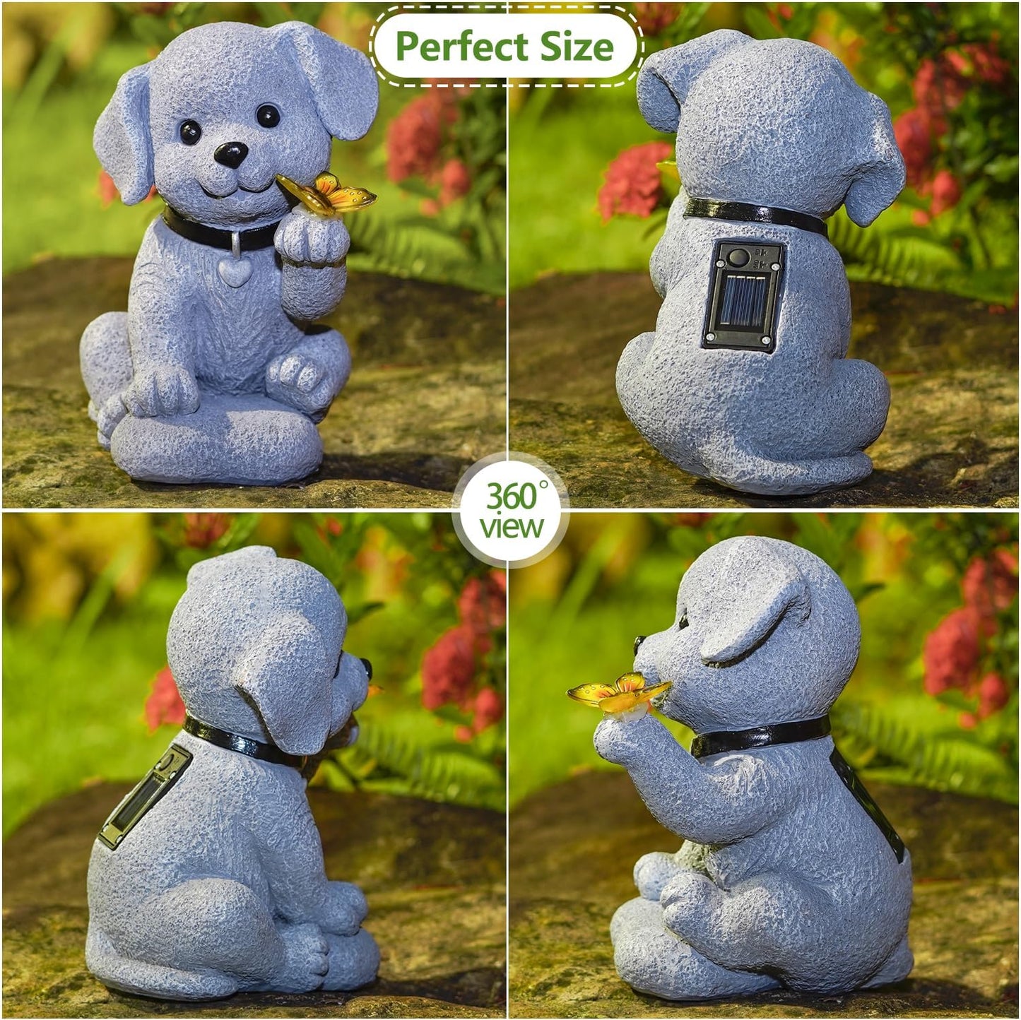 Solar Dog Statue with Butterfly – Outdoor Garden Decor for Home, Patio, Yard, Balcony, or Porch – Ideal Gifts for Women, Mom, Grandma – Housewarming Surprise