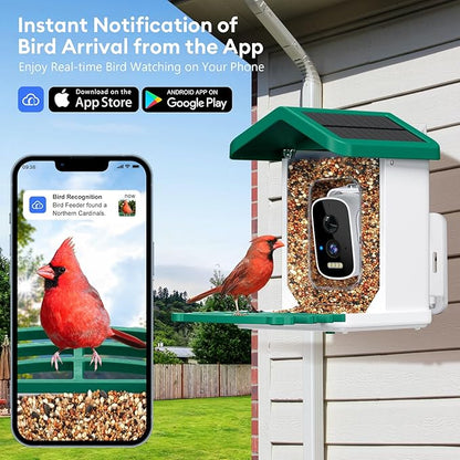 Smart Bird Feeder with Camera, AI Bird Species Identification Solar Powered Panel, 2.5k HD Video Bird House with Camera for Outside Garden, Ideal Gifts for Lover,Green