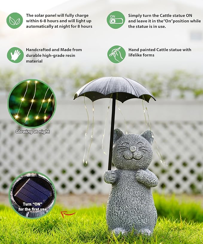 Qeeman Cat Garden Statue Outdoor: Outside Decor Yard Patio Balcony Landscaping Lawn Figurine Ornaments - Birthday Gifts for Mom Grandma Women Dad Lover Sister