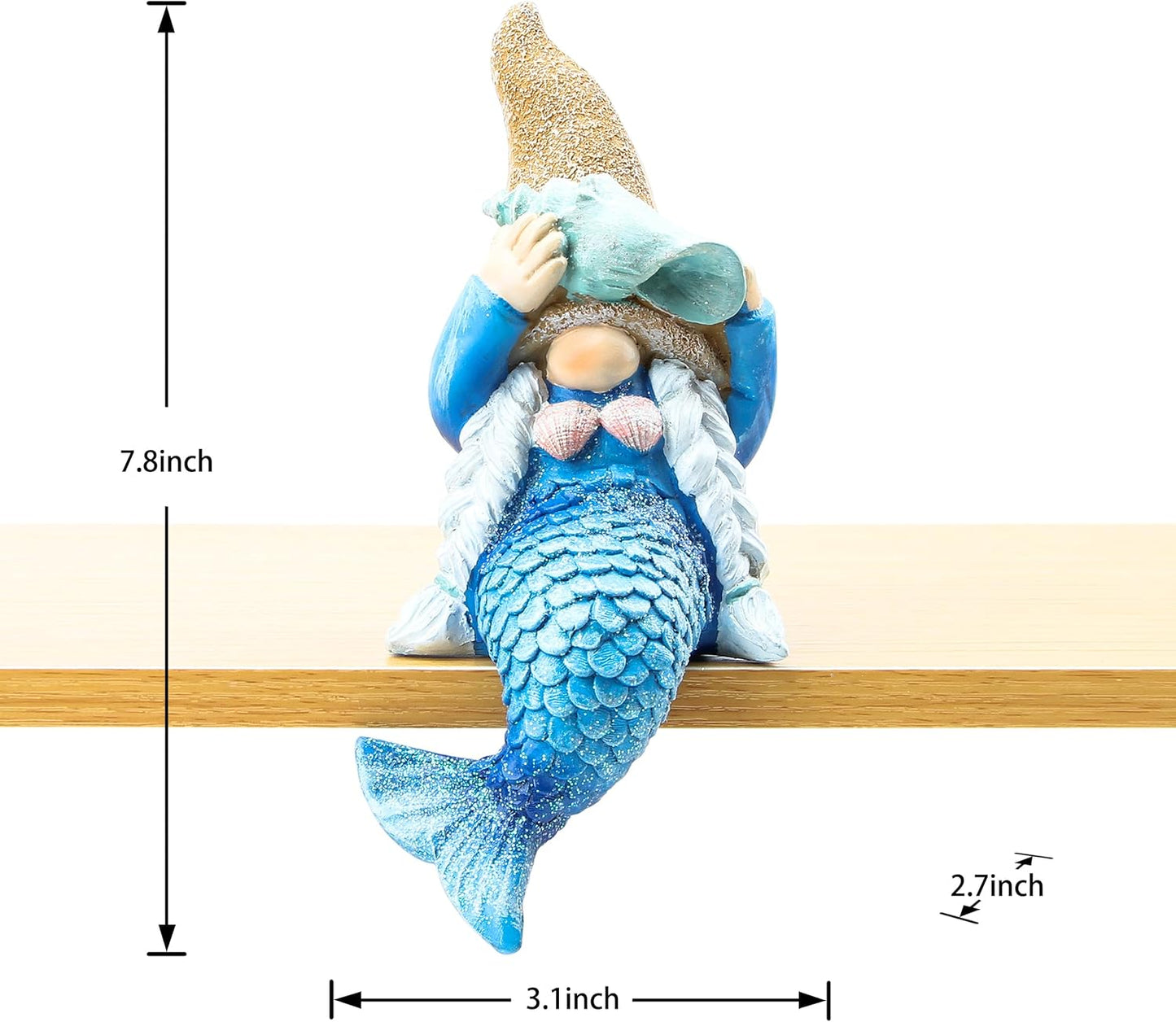 Leekung Mermaid gnome Statue Garden Decor,Beach Gnomes Figurine for Outdoor Indoor Patio Lawn Yard Porch Shelf Bookshelf Edge Table windowsill Decoration,Nautical Ocean Sculpture