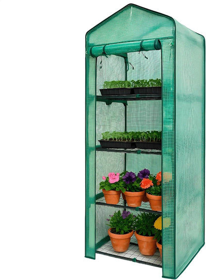 Elly 4-Tier Greenhouse for Indoor Outdoor 63'' H x 27'' L x 19'' W Portable Plant House Stand with Durable PE Cover & UV Protection, Roll-Up Zipper Door, Ideal for Seedlings, Starter Plants