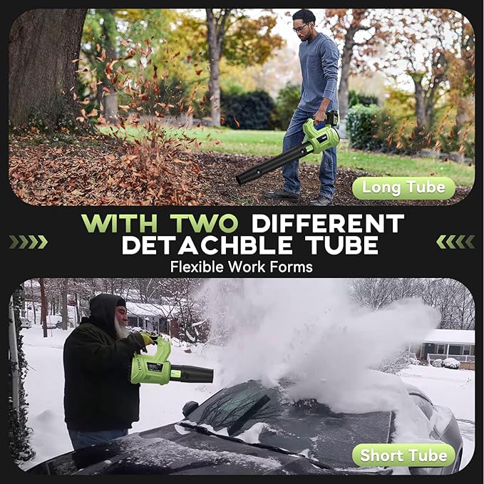 Leaf Blower Cordless - 650 CFM 150 MPH Electric Leaf Blower with 2 x 4.0Ah Batteries & Fast Charger, 2-Speed Settings, Lightweight Blower for Lawn, Yard, Leaves, Dust, and Snow Care (Green)