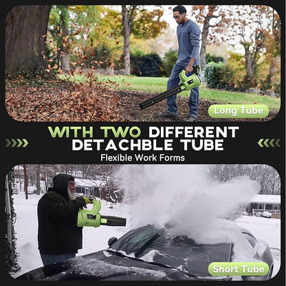 Leaf Blower Cordless - 650 CFM 150 MPH Electric Leaf Blower with 2 x 4.0Ah Batteries & Fast Charger, 2-Speed Settings, Lightweight Blower for Lawn, Yard, Leaves, Dust, and Snow Care (Green)