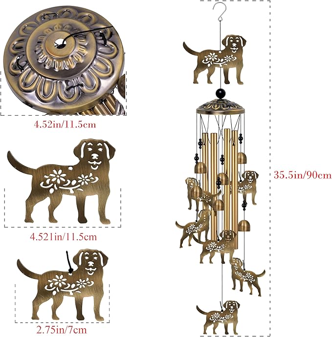 Outdoor Dog Wind Chimes Decor, Portable Wind Chime, Mobile Wind Catcher, Memorial Wind Bells with 7Dogs for Home, Yard, Patio, Trees, Garden Decoration, Valentines Gift, Festival Gift for Mom