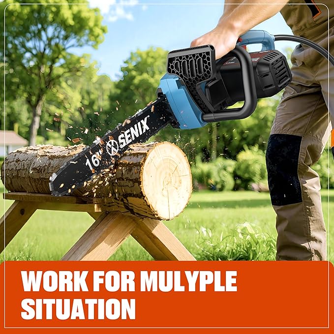 SENIX Electric Chainsaw, 16" Corded Chainsaw,12 Amp Chain Saw for Wood Cutting, Tree Trimming, Garden Tool for Pruning, Branch Cutting, Yard, Fathers Day Gift for Men,Gardener, CSE12-M