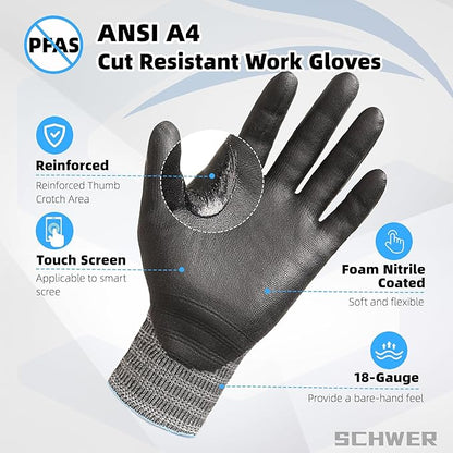 Schwer A4 AIR-SKIN Cut Resistant Work Gloves AR5918 with Extreme Lightweight & Thin, Grip Gloves for Fishing, Refined Work, Mechanic, Gardening, Touch-Screen, Non-PFAS, 3D-Comfort Fit, 150 Pair (L)