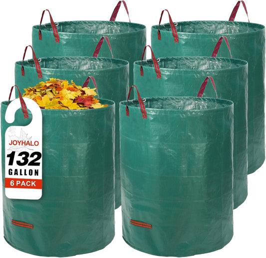 Joyhalo Reusable Yard Waste Bags -132 Gallon, 6 Pack, Heavy Duty with Gardening Gloves & 4 Handles, Standable, Camping & Recycling