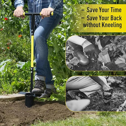 Jardineer Bulb Planter Tool Long Handle, Heavy Duty Stainless Steel Garden Transplanter with Ergonomic Handle, Ideal for Planting Bulbs, Seedlings, Flowers & Vegetables, Durable Gardening Hand Tool