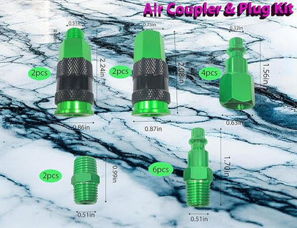 1/4" Air Hose Fittings, 16 Pieces Quick Connect Air Fittings Kit, Aluminum Air Compressor Fittings with Six-Ball Locking Mechanism, 300 PSI