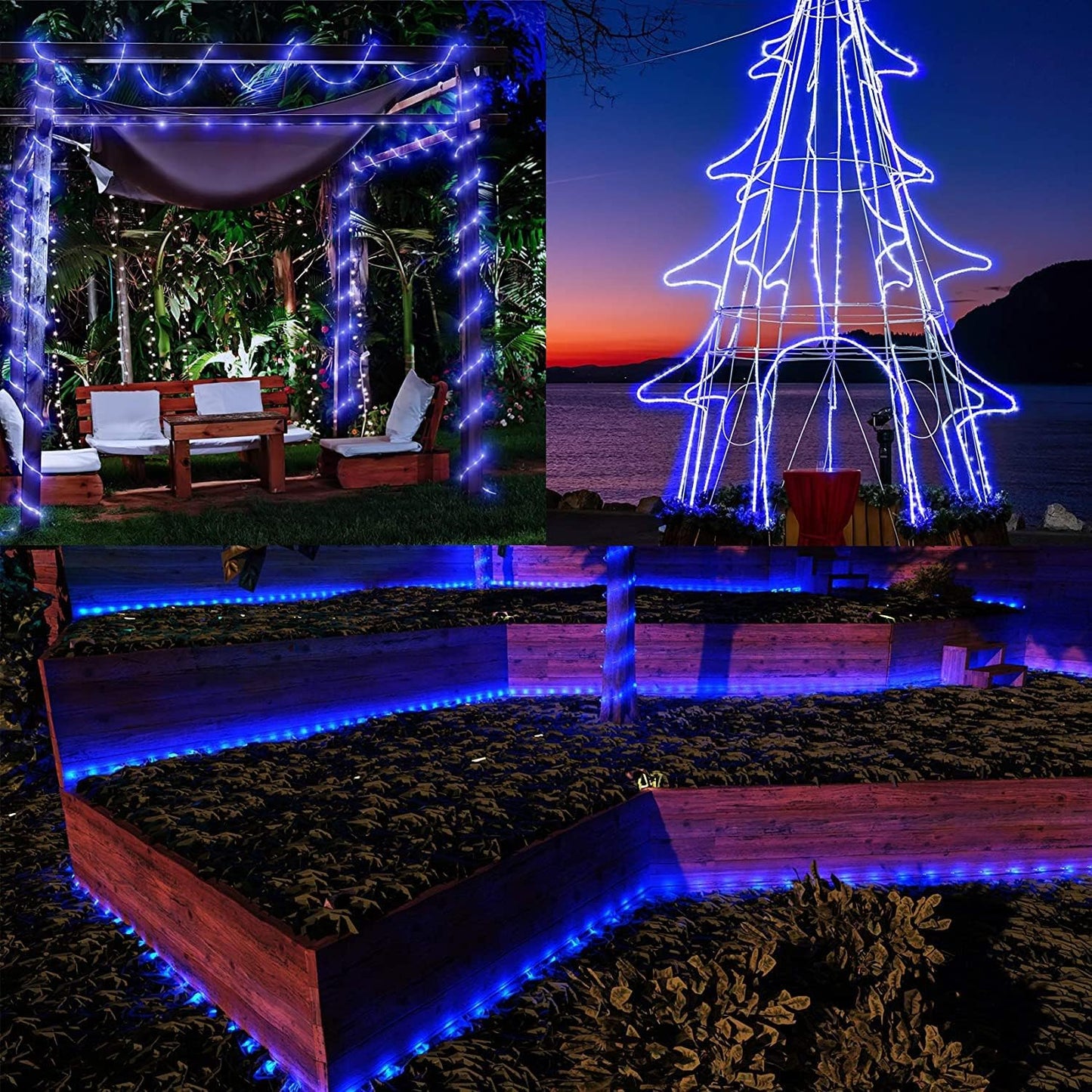 New Upgraded Solar Rope Lights for Outside Waterproof 500 LED 170ft 19 Modes Solar String Lights with Remote Timer Dimmable USB Rechargeable Tube Light for Yard Pool Christmas Decoration (500LED-Blue)