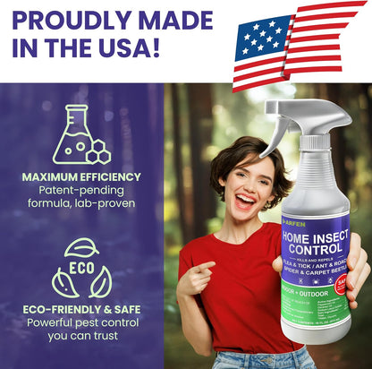 Home Insect Pest Control Spray 16oz – Kills & Repels Fleas, Ticks, Ants, Roaches, Spiders, Bed Bug and More on Contact with Peppermint Oil; Natural Safe and Effective Indoor & Outdoor Solution