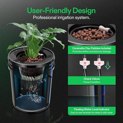VIVOSUN DWC Hydroponics Grow System with Top Drip Kit, 5-Gallon Deep Water Culture, Recirculating Drip Garden System with Multi-Purpose Air Hose, Air Pump, and Air Stone (1 Bucket + Top Drip Kit)