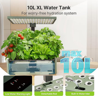 SUNCOZE Hydroponics Growing System Kit, 20 Pods Indoor Herb Garden with 10L Water Tank & Adjustable Height 25", 30W LED Grow Light, LCD Display with Veg/Flower Modes, Pump & Low Water Reminder, Green