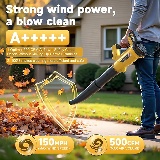 2025 New Leaf Blower, Leaf Blowers Cordless with Battery and Charger 21V 5.2Ah Battery × 2, Battery Life 50~130 Minutes, Wind Speed 150 MPH, 500 CFM blowers for Lawn Care & Garden