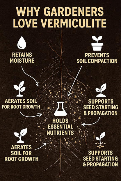 Horticultural Organic Vermiculite for Plants - Medium Grade - Natural Soil Additive for Gardening, Houseplants, Mushrooms, Potted Plants, Hydroponics, Terrariums (3 Quart)
