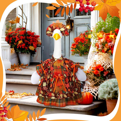 Suzile Thanksgiving Porch Goose Outfit Fall Maple Goose Clothes for 23 Inch Cement or Plastic Geese Costume Dress for Yard Lawn Outdoor Garden Patio Duck Statue Autumn Party Xmas Holiday Decor