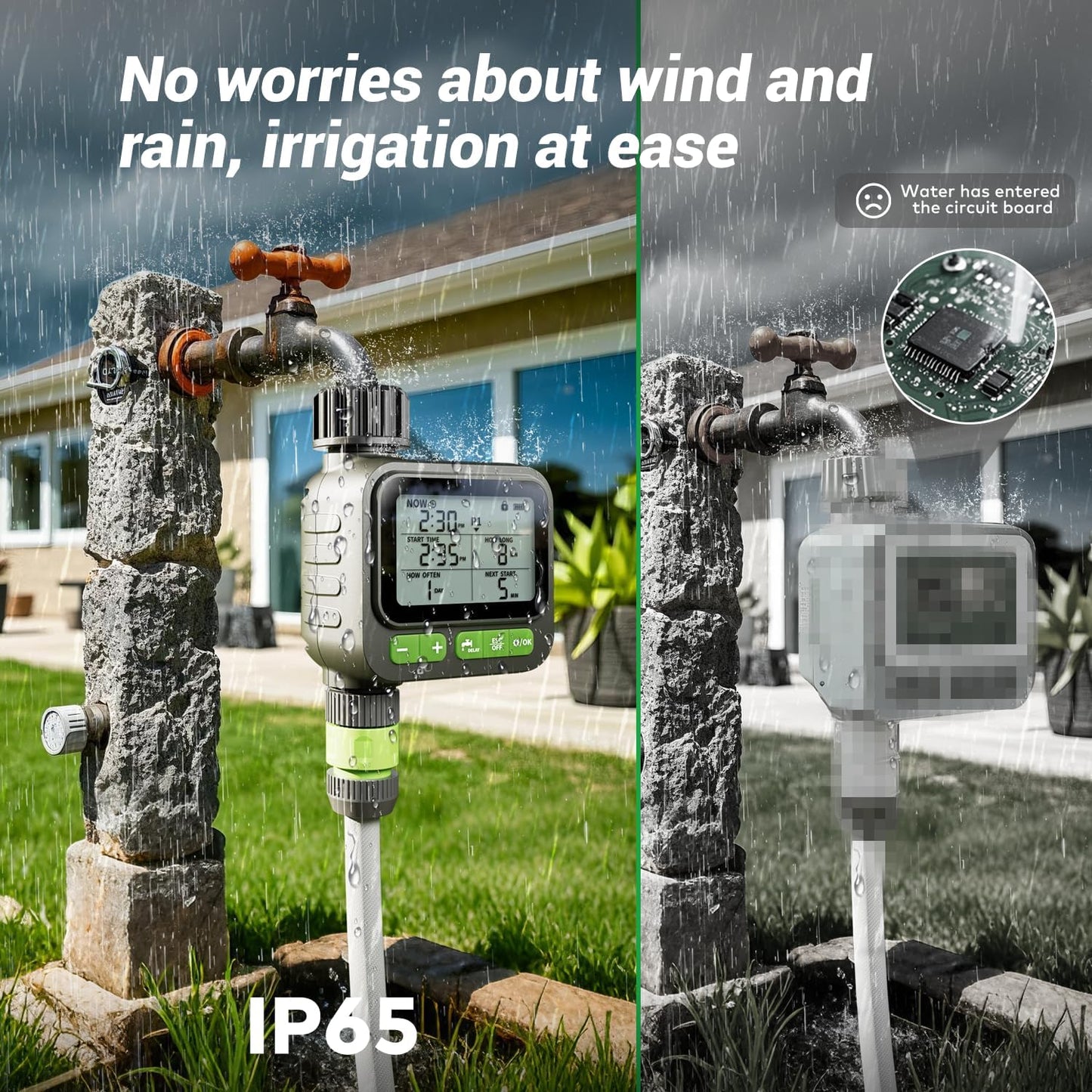 NexusLab Sprinkler Timer, 4 Customizable Programs Sprinkler Drip Irrigation, IP65 Waterproof, Auto Rain Delay Manual Mode, Child Lock, Water Timer for Lawn Yard Garden Watering (2025)