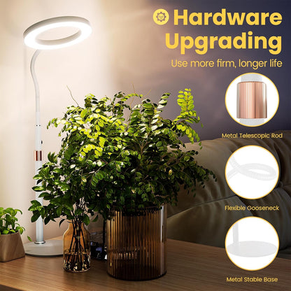 bseah Grow Light, LED Plant Light for Indoor Plants Growing, Full Spectrum Desk Grow Lamp with Pedestal, Automatic Timer for 3H/9H/12H, 10 Dimmable Levels (White)