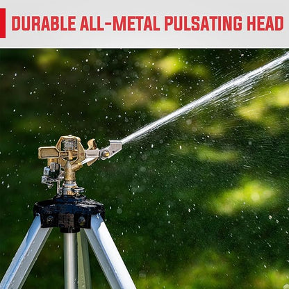 YAMATIC Impact Sprinkler on Tripod Base, 360 Degree Large Area, Heavy Duty Adjustable Pulsator Sprinkler for Lawn Yard and Grass, Spray up to 20-90ft, Brass Head, 2Pcs