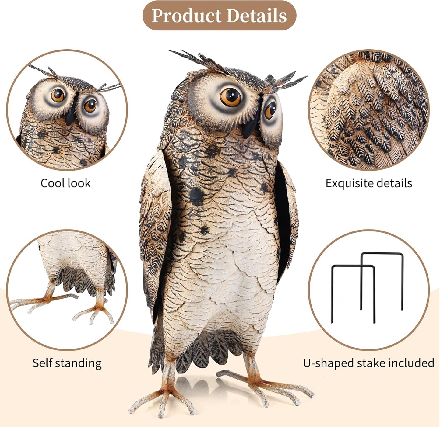 Shorayn Metal Owl Decor Garden Statue Outdoor Bird Yard Art Sculpture for Home Porch Patio Lawn Yard Decoration,Housewarming Birthday Gifts for Women