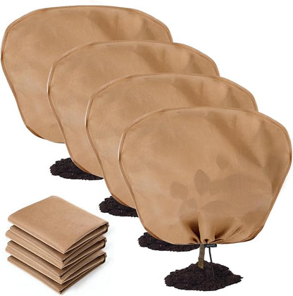 4 Pcs Winter Plant Covers Freeze Protection Reusable Plant Protector Bag with Drawstring Warm Shrubs Cover Frost Protection Planting Jacket Bags for Outdoor Garden, Brown (78.7 x 98.4 Inch)