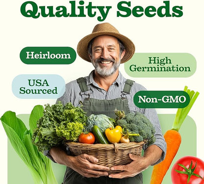 HOME GROWN 𝗨𝗦𝗔 𝗣𝗥𝗘𝗠𝗜𝗨𝗠 55 Vegetable Seeds Pack 28,000+ Non-GMO Heirloom Seeds for Planting Vegetables, Survival Seed Vault, Garden Kit for Spring Fall Winter, Gift for Gardeners