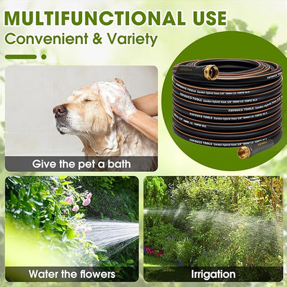Heavy Duty Garden Hose – 5/8 Inch Flexible, Lightweight Hybrid Hose with 600 PSI Burst Pressure, Swivel Handle, All-Weather Water Hose, Durable Copper Male/Female Fittings (Black, 75FT)