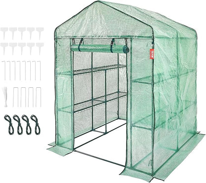 VEVOR Walk-in Green House, 55.5 x 55.5 x 78.7 inch, Portable Greenhouse with Shelves, High Strength PE Cover with Roll-up Zipper Door and Steel Frame, Set Up in Minutes, for Planting and Storage