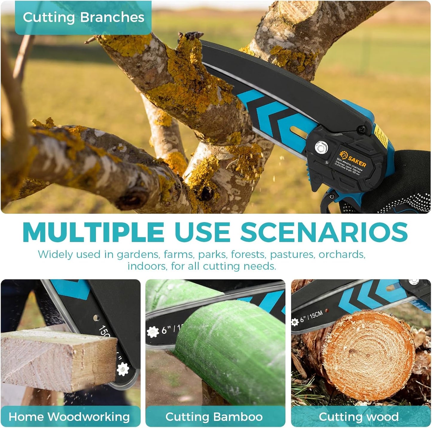 Saker Mini Chainsaw,6 Inch Portable Electric Chainsaw Cordless, Small Handheld Chain saw for Tree Branches,Courtyard, Household and Garden,Christmas Gifts for Men Dad Husband Women