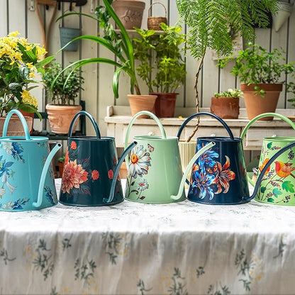 Berry&Bird House Plants Watering Can - Indoor&Outdoor 1/2 Gallon Stainless Steel Water Can with Long Spout Garden Decoration for Flower Bonsai Succulent Gardening Large Water Bottle (Bellis Perennis)