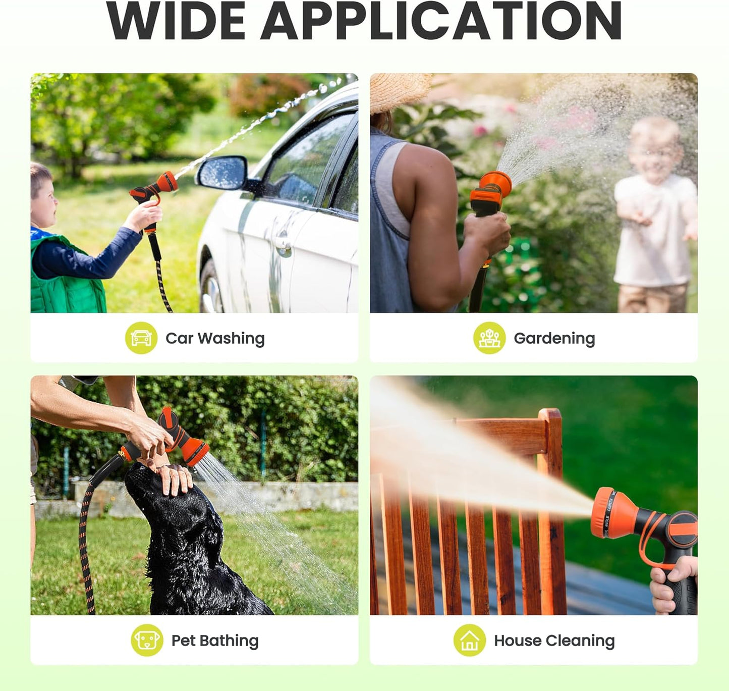 Giraffe Tools Garden Hose 100FT 1/2” Non-Expandable Lightweight Flexible Water Hoses Burst 600 psi with 9 Spray Function Nozzle Heavy Duty Hose