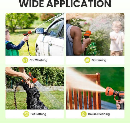 Giraffe Tools Garden Hose 50FT 1/2” Non-Expandable Lightweight Flexible Water Hoses Burst 600 psi with 9 Spray Function Nozzle Heavy Duty Hose