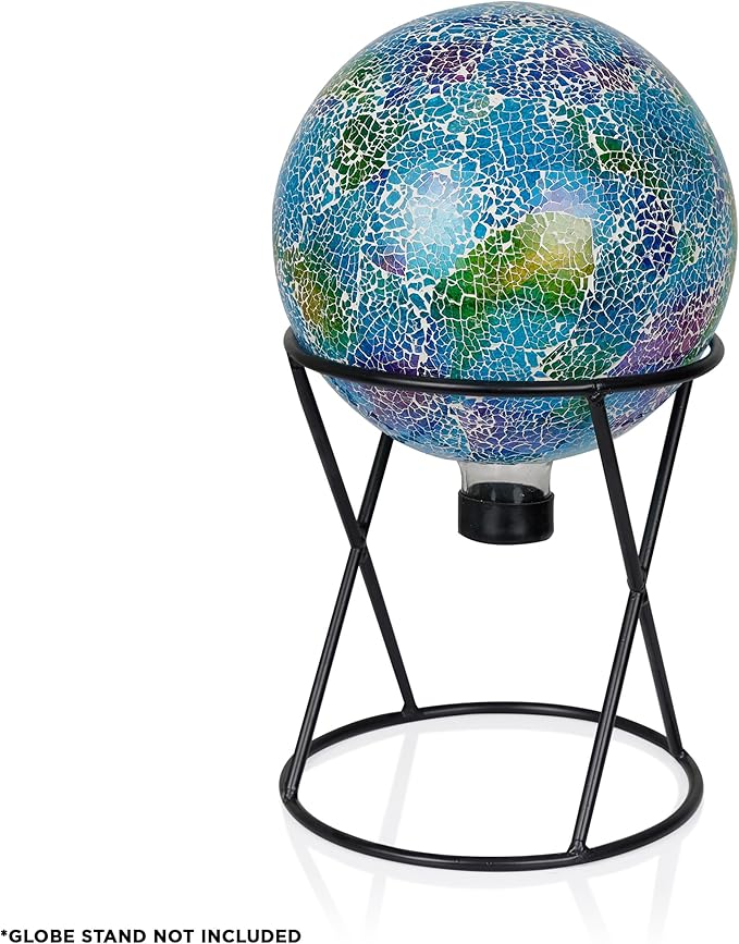 Alpine Corporation - Shades of Blue Crackle Glass Gazing Ball, Colorful Garden Décor for Patio & Yard, 12" Tall (Multicolor)