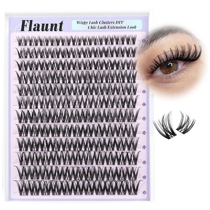 Flaunt Lash Clusters Wispy Cluster Eyelash Extensions 8-18mm Eyelash Clusters C Curl Individual Lashes 144pcs Waterproof Cluster Lashes with Soft Thin Band DIY Lash Extension by Yawamica