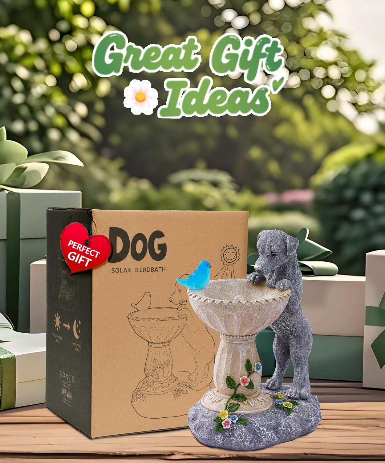 Nacome Solar Dog Garden Decor: Outdoor Statues Ornaments for Outside Decorations Yard Art Lawn Porch Patio Balcony - Birthday Gifts Choice for Mom Grandma Women Lover