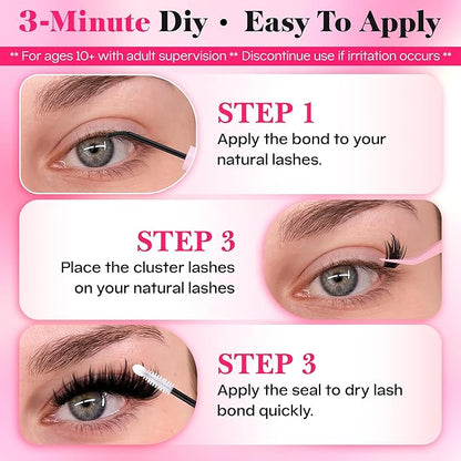 FANXITON Lash Clusters with Spiky Lash Clusters Volume Eyelash Clusters 10-18MM Thick Individual Lashes D Curl Cluster Eyelash Extensions 3D DIY Lash Extension at Home