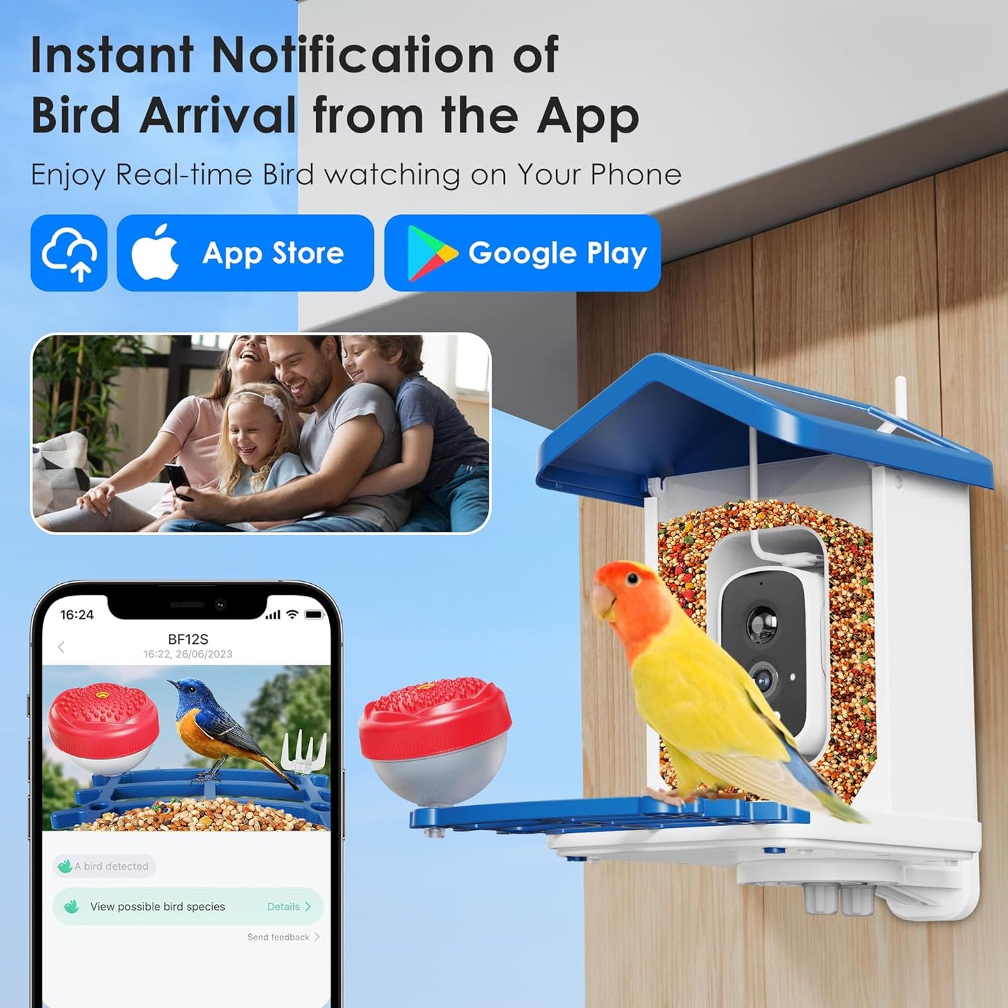 Smart Bird Feeder with 2.5K HD Camera – AI Bird Species Recognition, Solar-Powered, Live Alerts & Video Capture, Squirrel-Proof Outdoor Birdhouse, Gift for Nature Lovers