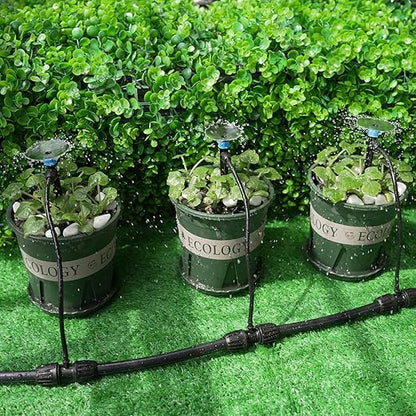 RedChili 25 Pieces Drip Emitters for 1/4" Drip Irrigation Tubing, Adjustable 360 Degree Vortex Drip Emitters with Stake 360° Full Circle Umbrella Shape Pattern Garden Irrigation Micro Drippers