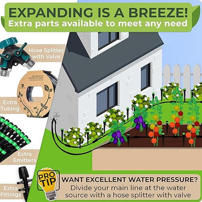 CARPATHEN Adjustable Premium Complete Drip Irrigation System Kit for Garden, Raised Beds with Drip Emitters, 5/16" and 1/4" Irrigation Tubing and Barbed Fittings