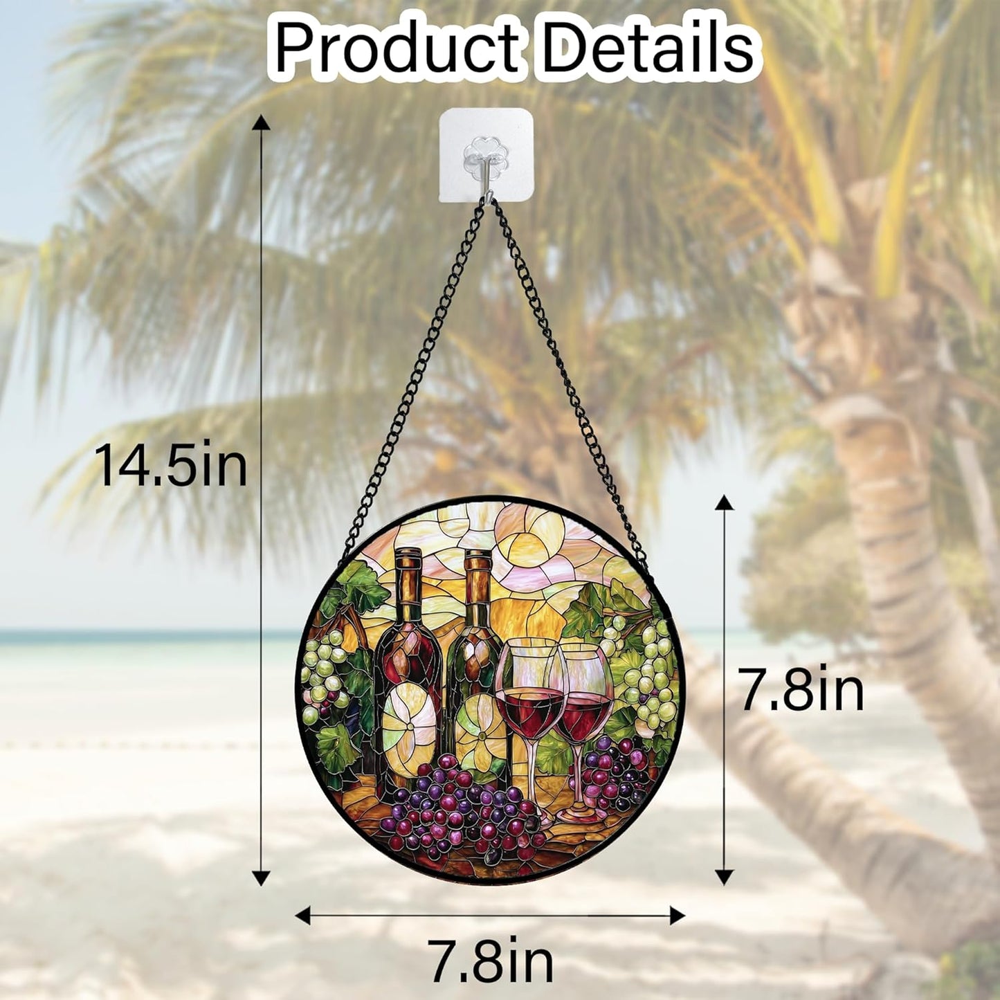 Stained Glass Window Hanging, Grapes and Wine Suncatcher Diamond Glass Panel Hangings Sun Catchers Decor for Birthday for Women, Men, Wife, Aunt, and Mom 7.8 in