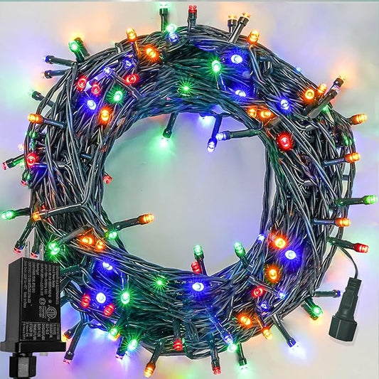 33 FT 100 LED Christmas Decoration Indoor Outdoor, Connetable Green Wire Waterproof Mini Lights with Memory Function & Timer & 8 Modes for Xmas Tree Birthday Wedding Garden Party Decor (Multicolor)
