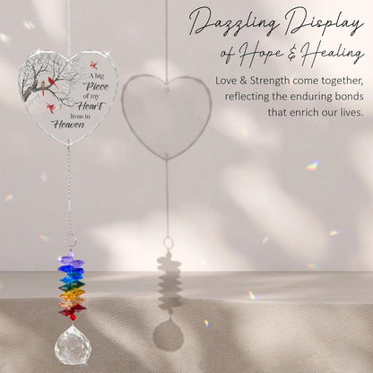 Glass Suncatcher Ornament - A Big Piece of My Heart Lives in Heaven - Sympathy Gifts for Loss of Loved Ones - Christmas Tree Remembrance Hanging Pendant - Crystal Rainbow Maker
