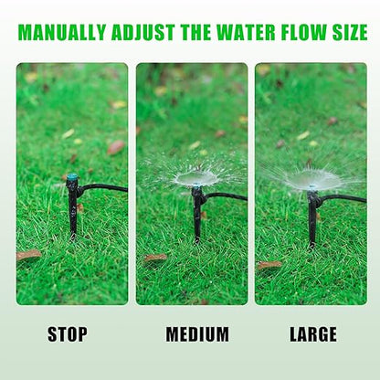50pc Leak-Proof Drip Irrigation Emitters Sprayers for 1/4" Tubing, with Lock Barbed Adjustable 360 Degree Water Flow Drippers Sprayer for Garden Watering System. (50pcs-360 Degree Sprayer)