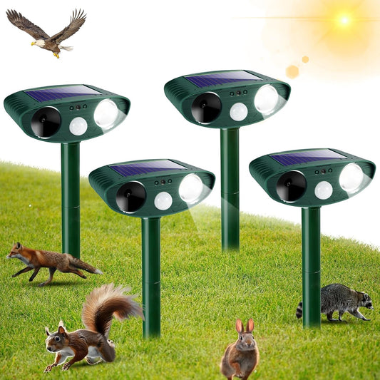 Solar Ultrasonic Animal Repeller Outdoor Cat Repellent Deer Repeller with Strobe Light,Waterproof Animal Deterrent Devices for Rabbit Raccoon Squirrel Dog Coyote Rodent Skunk Repellent for Yard Garden