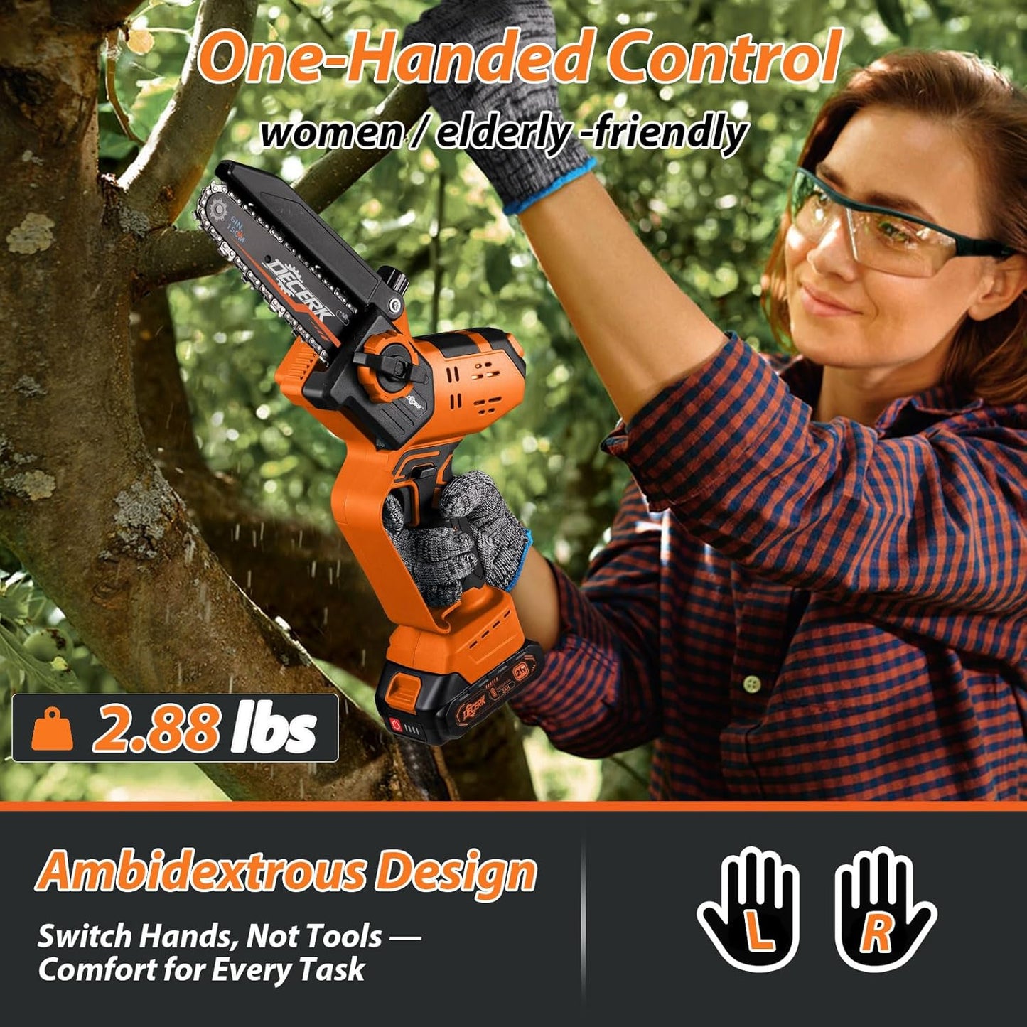 Mini Chainsaw Cordless - DECERK Brushless 6 Inch Electric Chain Saw, Portable Left Handheld Chainsaw Battery Powered for Tree, Branch, Wood, Best Gift Saw Tools for Household & Garden, Men Dad Husband