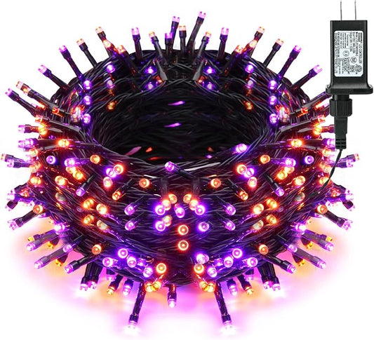 Brizled Halloween Lights String, 164FT 500 LED Halloween Lights, Outdoor Mini Spooky Lights 8 Modes Waterproof, Plug in String Light for Party Tree Outside Indoor Decor (Orange & Purple)