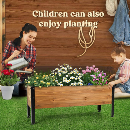 Wood Rectangular Garden Planter Box Raised Garden Bed Outdoor,Planters for Outdoor Plants 37x13x15in Elevated Planter Box for Herbs Vegetables Flowers Great for Patio Deck Balcony
