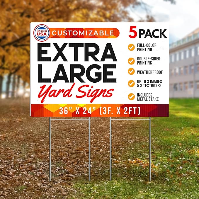 36"x24" Custom Yard Signs with Stakes Personalized Yard Signs with Full Color Print and Text Large Custom Outdoor Signs, for Business (5)